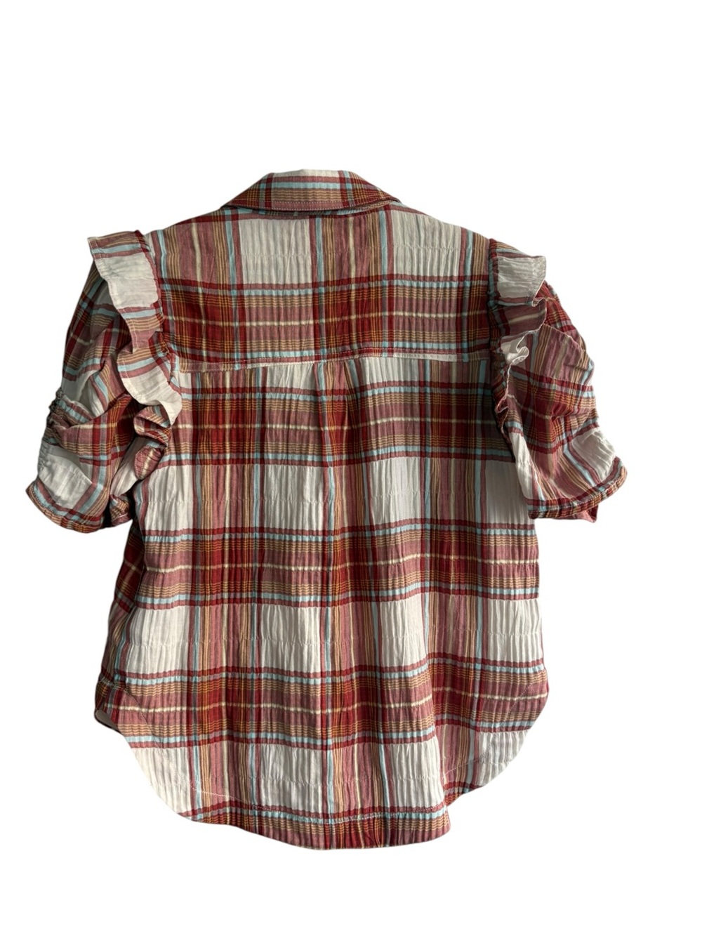 Anthropologie Pilcro Ozzi Plaid Ruffle Sleeve Buttondown Shirt Sz Small - Picture 4 of 10